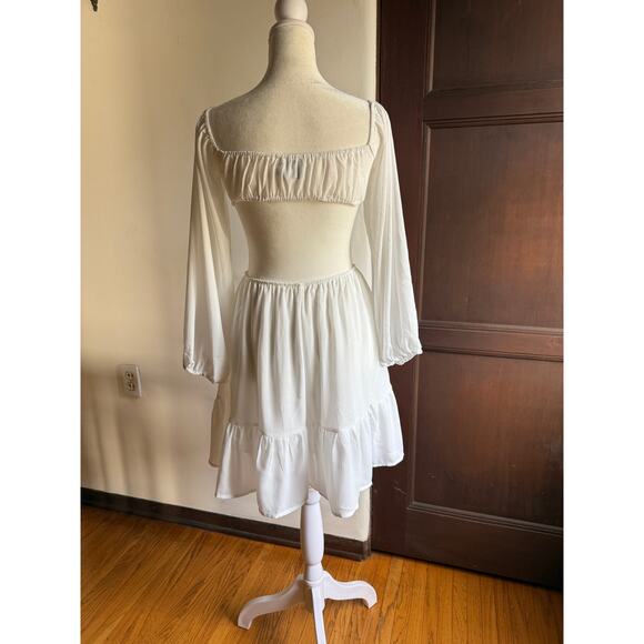 PRINCESS POLLY | Natasha White Ruffle Hem Balloon Sleeve Open Back Dress Size 4 - Picture 6 of 7